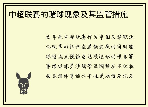 中超联赛的赌球现象及其监管措施